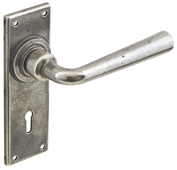 Lever Handles, on Backplates for Standard Keyway, Solid Pewter, Olympia