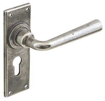 Lever Handles, on Backplates for Euro Profile Cylinder Lock 48 mm, Solid Pewter, Olympia