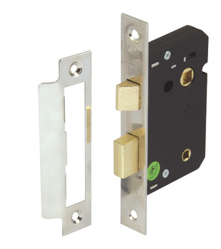 Bathroom Lock, Mortice, Latchbolt Operated by Lever Handles, Deadbolt by Turn/Emergency Release