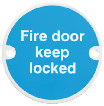 Fire Door Mandatory Sign, Ø 76 x 1.5 mm Thick, Stainless Steel, Aluminium or Brass