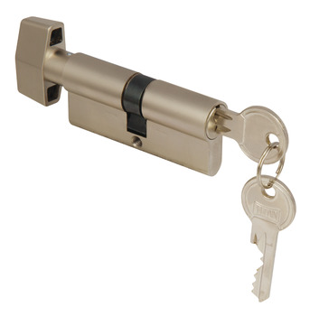 Profile Cylinder, Key One Side, Thumbturn Other Side, with Anti-Drilling Protection, Brass