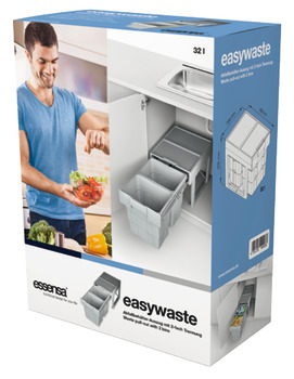 Pull Out Waste Bin, for Hinged Door Cabinets, 2x 16 Litres, Space Saving, Ninka Easywaste