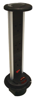 Vertical Powerdock, Rated IP54, 3 x UK 13 Amp Sockets, Requires Ø 92 mm Drilled Hole