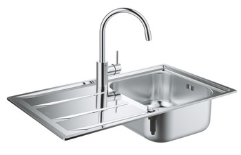 Sink and Tap Set, Single Bowl with Drainer, Grohe K400 &amp; Concetto Tap