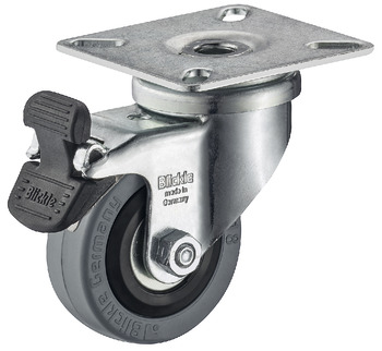 Single Wheel Castor, Swivel, with or without Brake, Wheel Ø 50-75 mm, Plate Fixing
